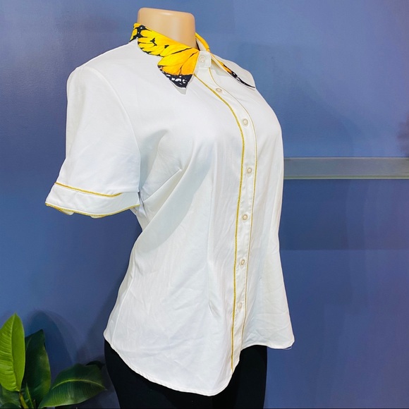 Butterfly Collar Button Down Blouse Shirt - Picture 5 of 8